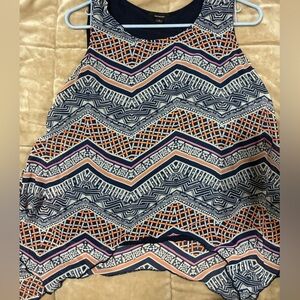 Espresso Navy and Orange Geometric Print Dress